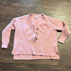 Madewell Blush Pink V-Neck Button Pullover Sweater